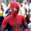 Andrew Garfield dans son costume moulant sur le tournage de The Amazing Spider-Man 2 à New York le 28 avril 2013.