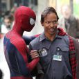 Andrew Garfield et Jamie Foxx pendant le tournage de The Amazing Spider-Man 2 à New York le 28 avril 2013.