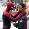Andrew Garfield avec Jamie Foxx pendant le tournage de The Amazing Spider-Man 2 à New York le 28 avril 2013.