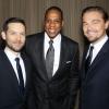Tobey Maguire, Jay-Z et Leonardo DiCaprio tout sourire lors de la première mondiale de Gatsby le Magnifique au Lincoln Center de New York City, le 1er mai 2013.