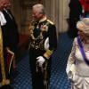 Le prince Charles, pour la première fois en 17 ans, et Camilla Parker Bowles, pour la première fois tout court, prenaient part à l'ouverture du Parlement par la reine Elizabeth II, le 8 mai 2013 à Westminster, en la présence habituelle du duc d'Edimlbourg et de tout le personnel politique.