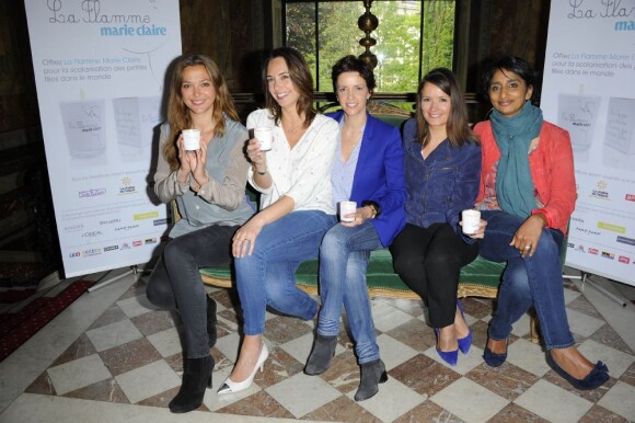 Sandrine Quétier, Julia Vignali, Nathalie Renoux, Pascale de la Tour du Pin, Patricia Loison à la conférence de presse de l'opération La Flamme Marie Claire à l'hôtel le Marois à Paris, le 16 mai 2013.