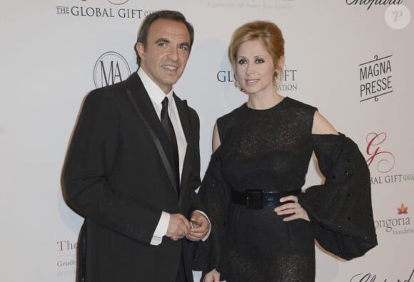 Nikos Aliagas et Lara Fabian à la 4e édition du Global Gift Gala, copresidée par Eva Longoria et presentée par Nikos Aliagas, au George V à Paris le 13 mai 2013.