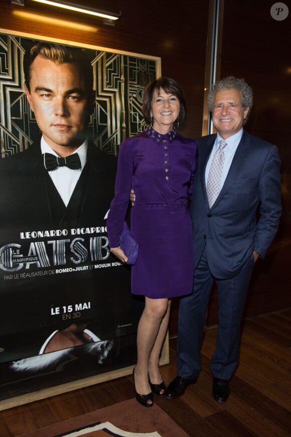 Laurent Dassaut et son épouse lors de la projection de Gatsby le magnifique à l'Hôtel Royal Monceau à Paris le mercredi 15 mai 2013