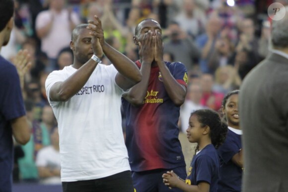 Eric Abidal et son cousin Gérard au Camp Nou le 1er juin 2013 pour le dernier match du joueur sous les couleurs du Barça.