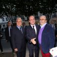 Marc Ladreit de Lacharrière, François Hollande et Jean-Michel Ribes - Anniversaire de la Fondation Culture et Diversité au théâtre du Rond-Point à Paris le 3 juin 2013.
