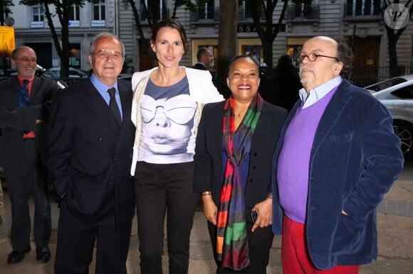 Marc Ladreit de Lacharriere, Aurélie Filippetti, Christiane Taubira et Jean-Michel Ribes - Anniversaire de la Fondation Culture et Diversité au théâtre du Rond-Point à Paris le 3 juin 2013.