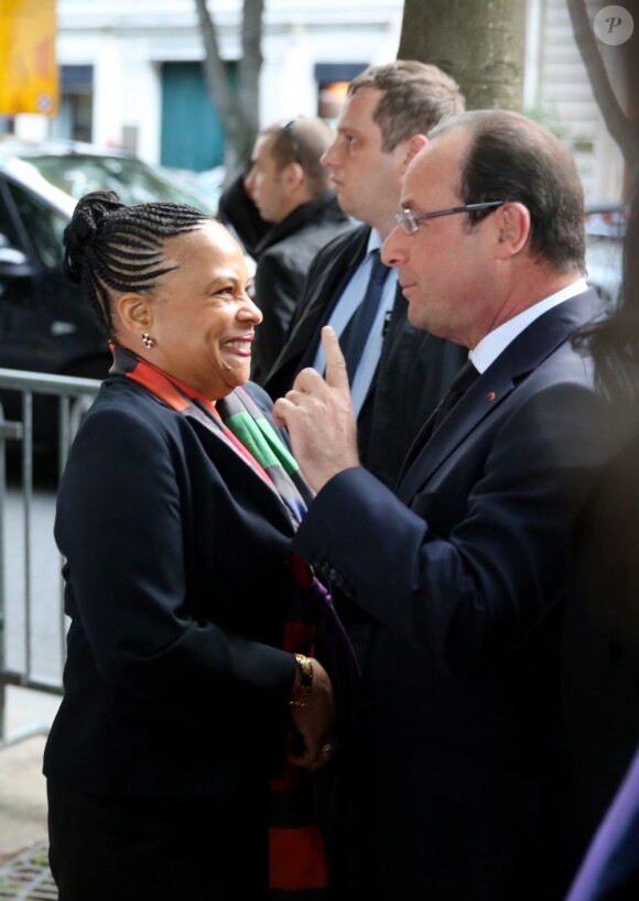 Christiane Taubira et François Hollande - Anniversaire de la Fondation Culture et Diversité au théâtre du Rond-Point à Paris le 3 juin 2013.