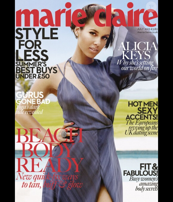 Alicia Keys en couverture du magazine Marie Claire UK pour le mois de juillet 2013.