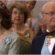 Chris O'Neill et la princesse Madeleine de Suède au moment de l'échange des consentements, lors de leur mariage en la chapelle du palais royal à Stockholm le 8 juin 2013.