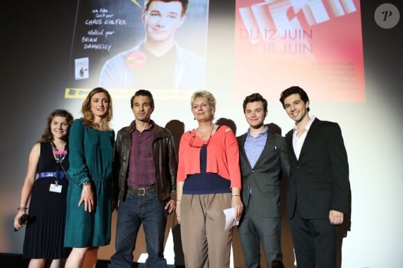 Julie Gayet, Olivier Martinez, Sophie Dulac, Chris Colfer et Roberto Aguire, lors de la soirée d'ouverture du Champs-Elysées Film Festival et la présentation du film Struck, au cinéma Publicis à Paris le 12 juin 2013