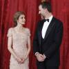 La princesse Letizia et le prince Felipe d'Espagne offraient le 12 juin 2013 un dîner au palais en l'honneur du prince héritier Naruhito du Japon.