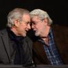 Steven Spielberg et George Lucas à l'USC School of Cinematic Arts de Los Angeles, le 5 février 2013.