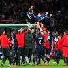 Les joueurs du Paris Saint-Germain fêtent le dernier match de David Beckham au Parc des Princes. Paris, le 18 mai 2013.