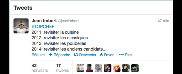 Le tweet de Jean Imbert sur le retour de Top Chef sur M6