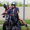 Exclusif - Josh Hutcherson à moto avec sa nouvelle petite amie Claudia Traisac, rencontrée sur le tournage de Paradise Lost, à Los Angeles, le 22 juin 2013