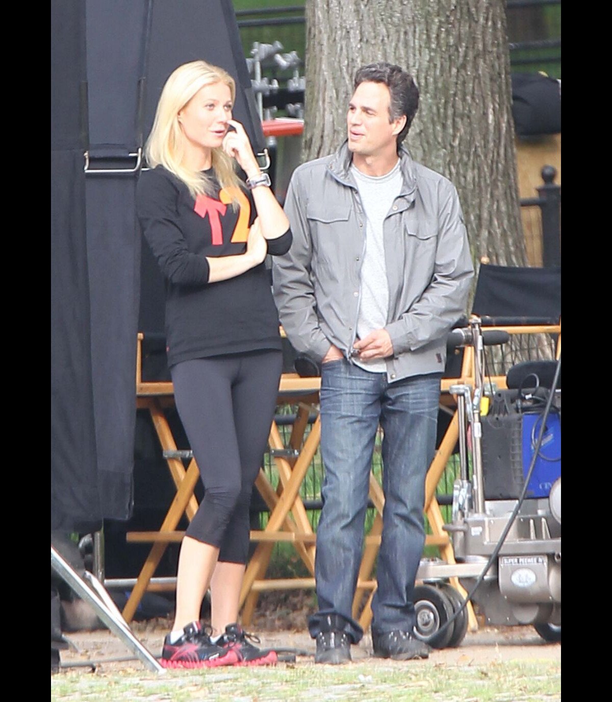 Photo : Gwyneth Paltrow et Mark Ruffalo sur le tournage du film Thanks