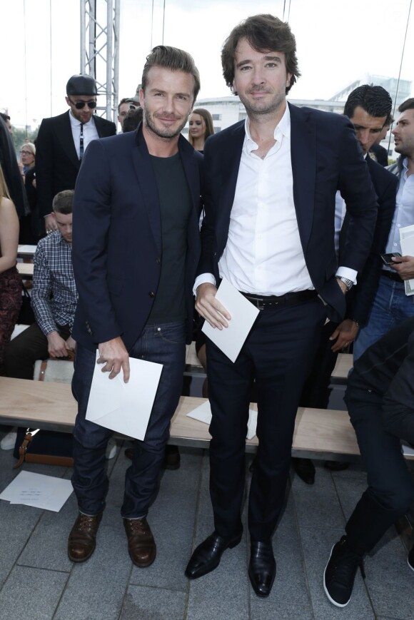 David Beckham et Antoine Arnault au défilé homme Louis Vuitton printemps-été 2014 au Parc André Citroën. Paris, le 27 juin 2013. 2013
