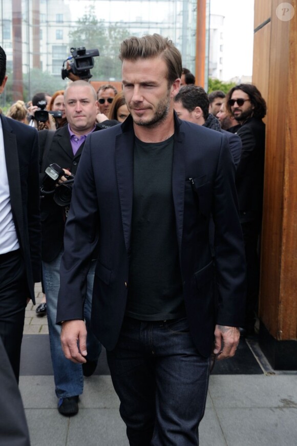David Beckham arrive au parc Andre Citroën pour le défilé Louis Vuitton. Paris, le 27 juin 2013.