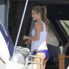 Exclusif - Helen Svedin profite de vacances à bord du yacht Jax of Ibiza en compagne de son mari Luis Figo et de leurs trois filles Daniela, Martina et Stella. Ibiza, le 29 juin 2013.