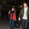 Lea Michele et Cory Monteith de la serie "Glee" à l'aéroport de New York le 6 mars 2013.
