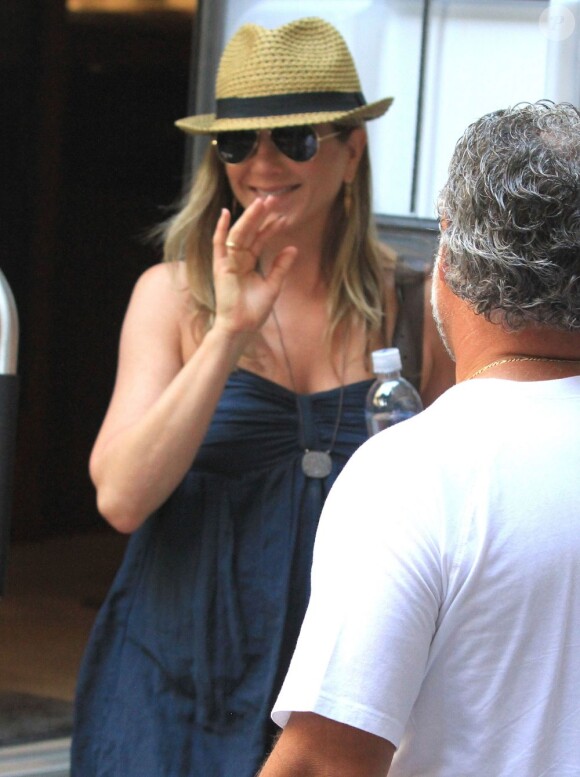 Jennifer Aniston sur le tournage du film "Squirrels to the Nuts" à New York le 17 juillet 2013.
