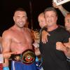 Jérôme Le Banner et Sylvester Stallone lors de la soirée Fight Night au coeur de la citadelle de Saint-Tropez, le 4 août 2013