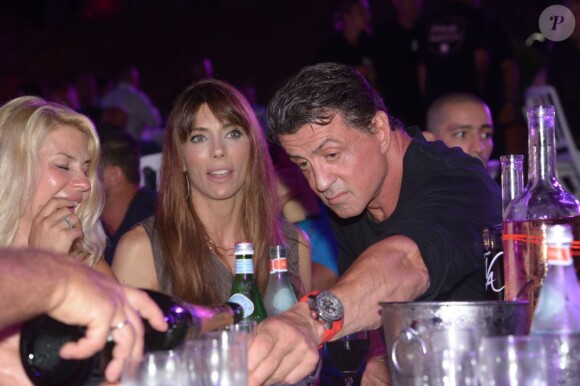Sylvester Stallone et sa femme Jennifer Flavin lors de la soirée Fight Night au coeur de la citadelle de Saint-Tropez, le 4 août 2013