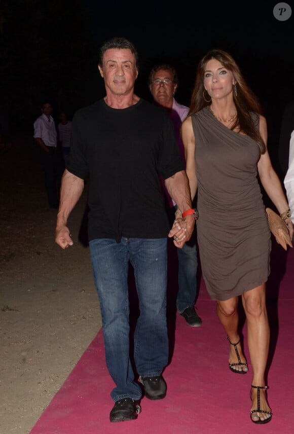 Sylvester Stallone et sa femme Jennifer Flavin lors de la soirée Fight Night au coeur de la citadelle de Saint-Tropez, le 4 août 2013