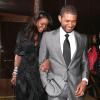 Usher et Tameka Foster quittent la fête de Victoria et David Beckham au Via Veneto de Santa Monica, Los Angeles, le 21 avril 2008.