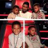 Usher pose avec ses fils Raymond V et Naviyd, sur le plateau de The Voice USA, le 24 mai 2013.