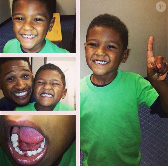 Usher pose avec son fils Raymond V, sur Instagram, le 19 mars 2013.