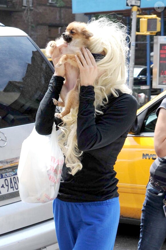 Amanda Bynes se promène avec son chien à New York, le 10 juillet 2013.