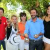 Pascal Bataille, Liane Foly, Bernard Montiel, Claudia Romani et Fiona Gelin lors de la 6eme édition du tournoi de pétanque Starwest dans le parc Mauresque d'Arcachon, le 11 août 2013.