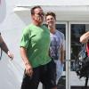 Exclusif - Arnold Schwarzenegger et son fils Patrick déjeunent dans le quartier de Brentwood à Los Angeles, le 16 aout 2013.