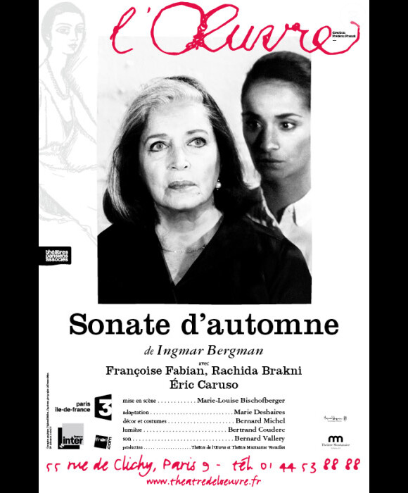 Françoise Fabian et Rachida Brakni partagent l'affiche de la pièce Sonate d'automne, au théâtre de l'Oeuvre, à Paris, dès le 26 novembre 2013.