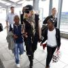 Madonna et ses enfants David, Mercy et Lourdes à l'aéroport de Londres. Le 3 septembre 2013. La chanteuse s'envole certainement pour New york où elle possède sa résidence principale.
