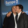 JEan-Pierre Elkabbach et Thomas Sotto lors de la conférence de presse de rentrée d'Europe 1 à la Maison de la Mutualité à Paris, le 4 septembre 2013