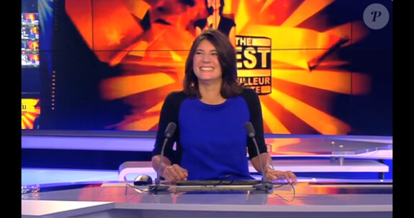 La présentatrice de The Best Estelle Denis, sur le plateau de La Semaine des Médias, sur i-Télé. Emission diffusée le dimanche 8 septembre 2013.