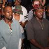 Kanye West et son artiste Pusha T lors de la soirée d'écoute de l'album My Name is My Name à l'Industria Superstudio. New York, le 11 septembre 2013.