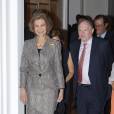 La reine Sofia d'Espagne inaugurant une exposition de tableaux au palasi royal à Madrid le 16 septembre 2013.