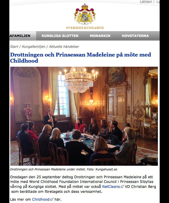 La princesse Madeleine de Suède le 25 septembre 2013 lors de la réunion de travail de la World Childhood Foundation au palais royal à Stockholm, présidée par la reine Silvia.