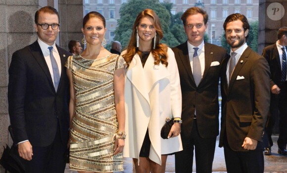 La princesse Madeleine de Suède, enceinte, et son mari Chris O'Neill avec la princesse Victoria et le prince Daniel ainsi que le prince Carl Philip au concert ponctuant la journée d'inauguration du Parlement suédois, le 17 septembre 2013 à Stockholm.
