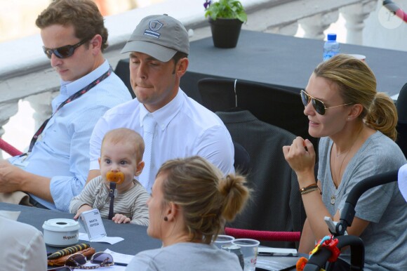 Marta Ortega, Sergio Alvarez Moya et leur fils Amancio, 6 mois, lors du Jumping international de Barcelone le 27 septembre 2013.