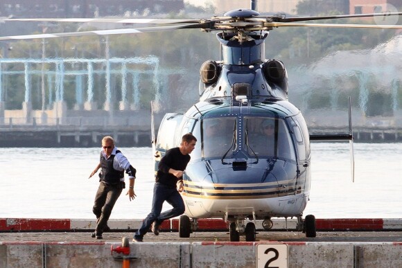 Kevin Costner et Chris Pine sur le tournage du film Tom Clancy's Jack Ryan à New York le 1er septembre 2012
