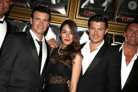 Roch Voisine, Sofia Essaidi et Vincent Niclo à la soirée de lancement de l'album "Forever Gentlemen" à l'Hôtel Particulier, à Paris. Le 2 octobre 2013.