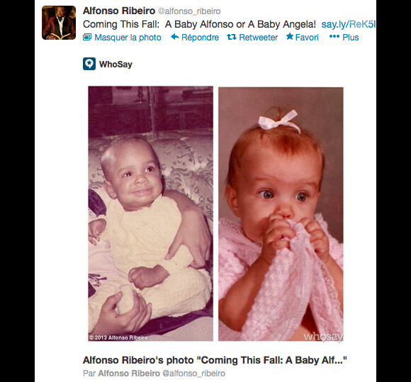 Alfonso Ribeiro a annoncé sur les réseaux sociaux le 1er mai 2013 qu'il attendait avec sa femme Angela Unkrich leur premier enfant.