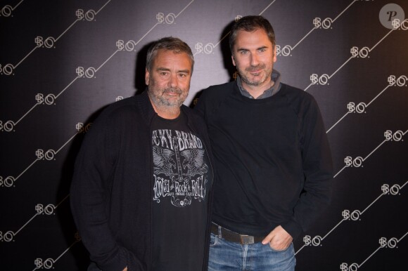 Luc Besson et Xavier Giannoli lors de l'inauguration du restaurant le 'B.O', à la Cité du Cinéma, le 10 Octobre 2013, à Saint-Denis.