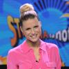 Michelle Hunziker de retour sur le plateau de Striscia la notizia à Milan en Italie le 14 octobre 2013.
