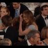 Réaction de Kathryn Bigelow et Jessica Chastain après une blague de Tina Fey et Amy Poehler lors des Golden Globes Awards à Los Angeles, le 13 janvier 2013.